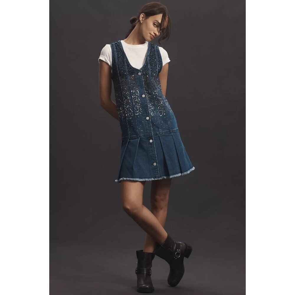 Pilcro Sparkle Denim Button-Front Mini Dress S - Picture 4 of 4